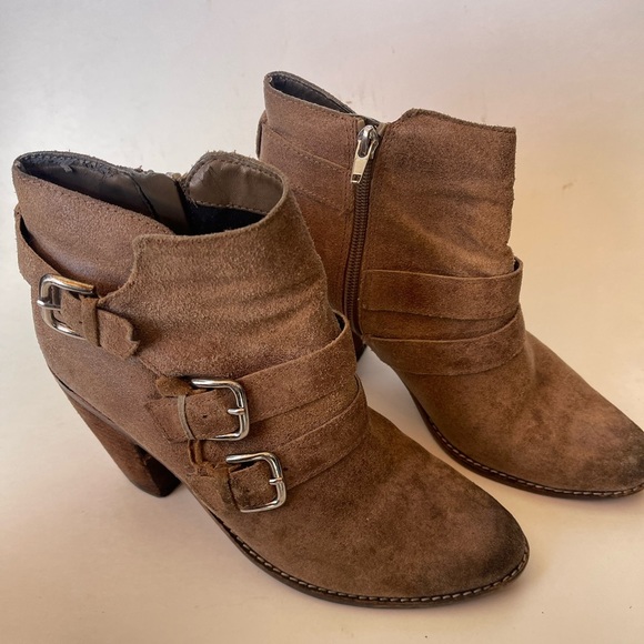 Dolce vita leather brown heeled ankle boots buckles Sz 8.5 - Picture 3 of 11